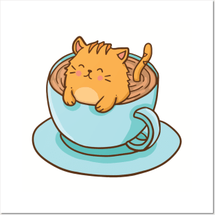 Cute Cat in cup of Cappuccino Posters and Art